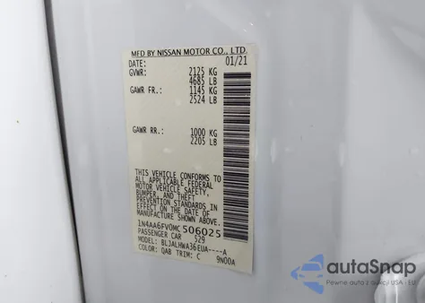 2021 Nissan Maxima Platinum Xtronic Cvt z USA, uszkodzony, nr VIN 1N4AA6FV0MC506025